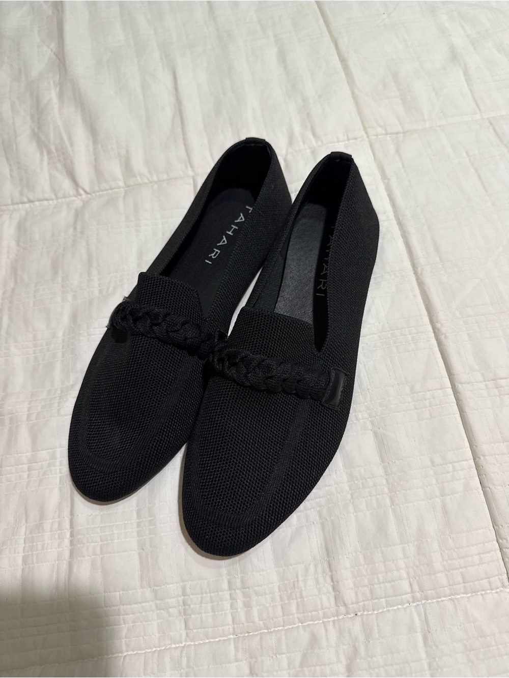 Tahari Black Knit Braided-Trim Slip-On Loafers